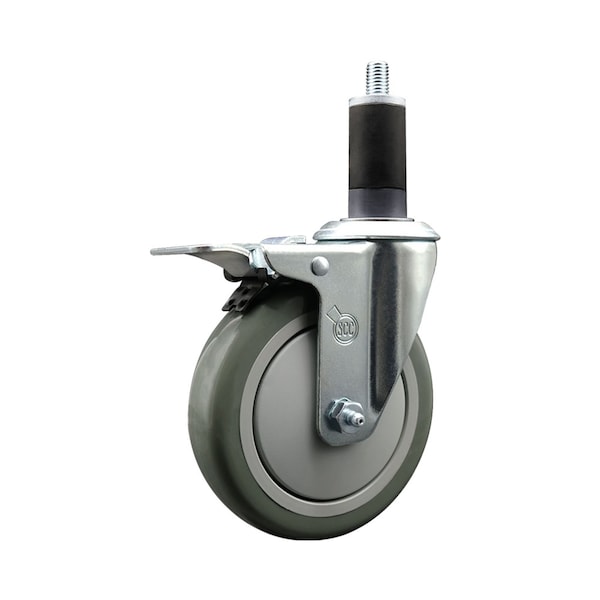 5'' Gray Poly Swivel 1-1/4'' Expanding Stem Caster Total Lock Brake